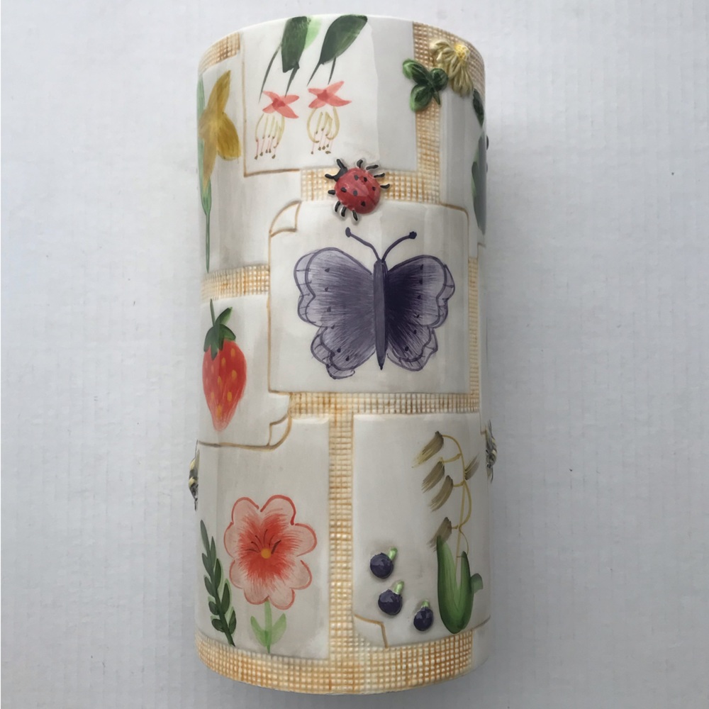 Embossed Flower Vase By Cardinal Inc “Montage” Hand Painted 10”